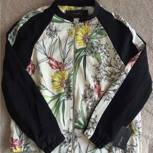 Zara Floral Black & White Bomber Jacket